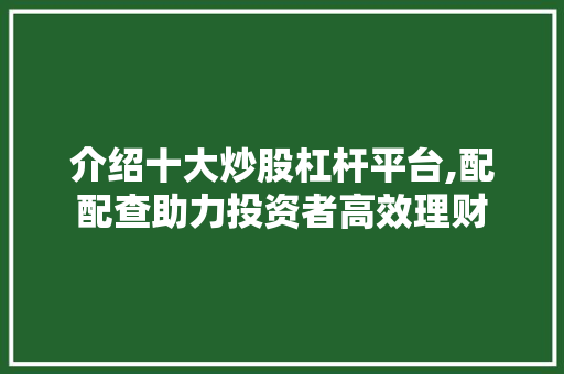 介绍十大炒股杠杆平台,配配查助力投资者高效理财 介绍十大炒股杠杆平台,配配查助力投资者高效理财
