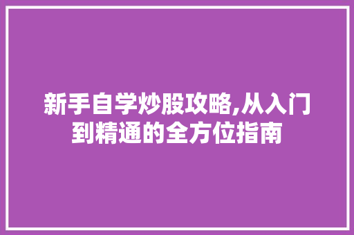 新手自学炒股攻略,从入门到精通的全方位指南 新手自学炒股攻略,从入门到精通的全方位指南