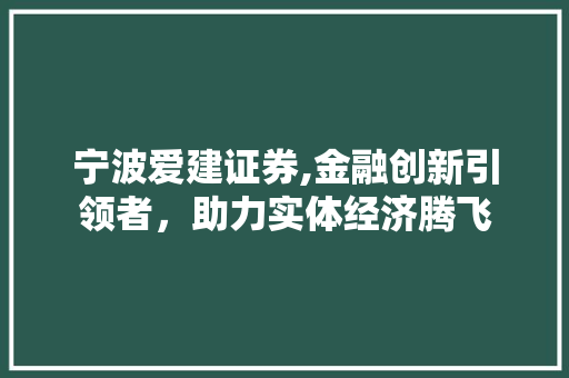 宁波爱建证券,金融创新引领者,助力实体经济腾飞 宁波爱建证券,金融创新引领者,助力实体经济腾飞