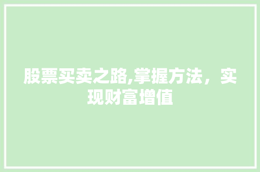 股票买卖之路,掌握方法,实现财富增值 股票买卖之路,掌握方法,实现财富增值