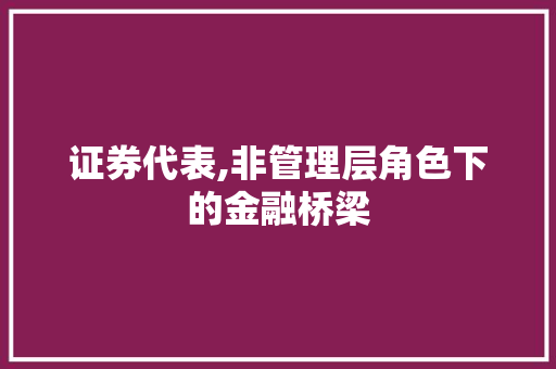 证券代表,非管理层角色下的金融桥梁 证券代表,非管理层角色下的金融桥梁