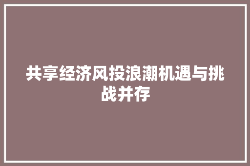 共享经济风投浪潮机遇与挑战并存 共享经济风投浪潮机遇与挑战并存