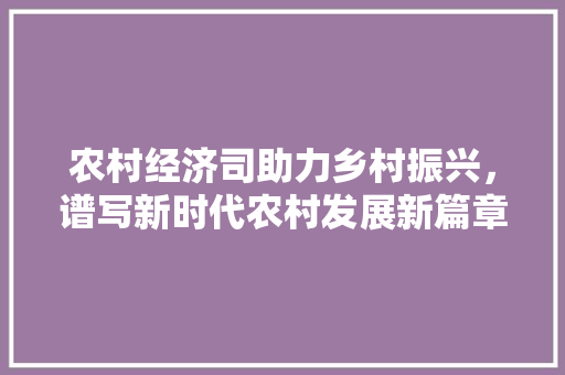 农村经济司助力乡村振兴，谱写新时代农村发展新篇章