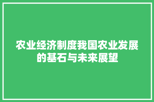 农业经济制度我国农业发展的基石与未来展望 农业经济制度我国农业发展的基石与未来展望