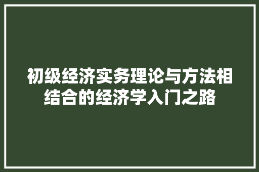 初级经济实务理论与方法相结合的经济学入门之路 初级经济实务理论与方法相结合的经济学入门之路