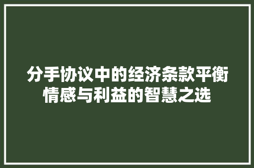 分手协议中的经济条款平衡情感与利益的智慧之选 分手协议中的经济条款平衡情感与利益的智慧之选