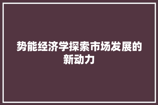 势能经济学探索市场发展的新动力 势能经济学探索市场发展的新动力