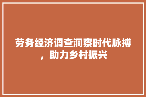 劳务经济调查洞察时代脉搏,助力乡村振兴 劳务经济调查洞察时代脉搏,助力乡村振兴