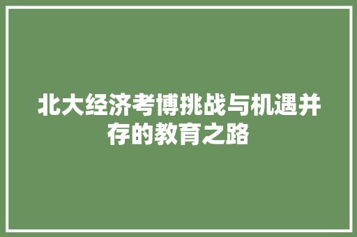 北大经济考博挑战与机遇并存的教育之路