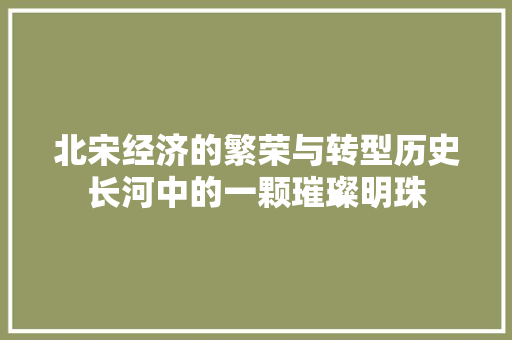 北宋经济的繁荣与转型历史长河中的一颗璀璨明珠 北宋经济的繁荣与转型历史长河中的一颗璀璨明珠