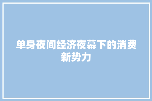 单身夜间经济夜幕下的消费新势力 单身夜间经济夜幕下的消费新势力