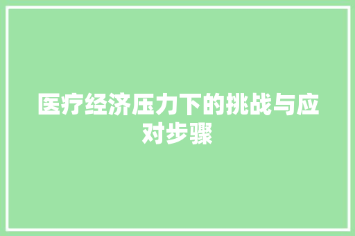 医疗经济压力下的挑战与应对步骤