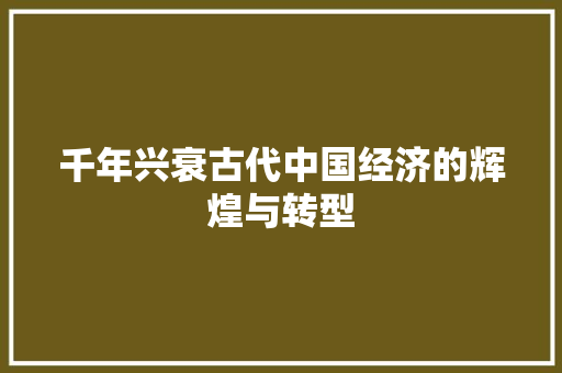 千年兴衰古代中国经济的辉煌与转型 千年兴衰古代中国经济的辉煌与转型