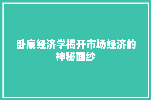 卧底经济学揭开市场经济的神秘面纱 卧底经济学揭开市场经济的神秘面纱