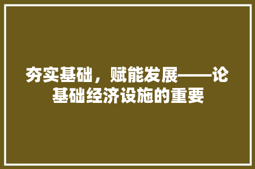 夯实基础,赋能发展——论基础经济设施的重要 夯实基础,赋能发展——论基础经济设施的重要