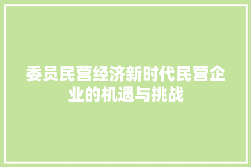 委员民营经济新时代民营企业的机遇与挑战 委员民营经济新时代民营企业的机遇与挑战
