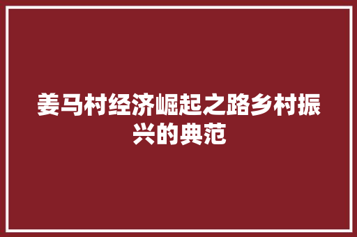 姜马村经济崛起之路乡村振兴的典范 姜马村经济崛起之路乡村振兴的典范