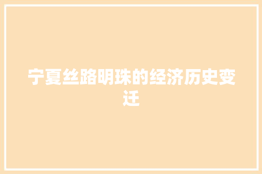 宁夏丝路明珠的经济历史变迁 宁夏丝路明珠的经济历史变迁