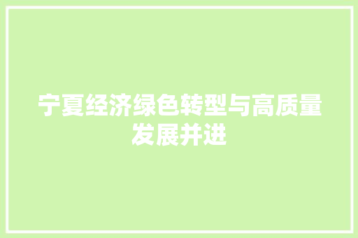 宁夏经济绿色转型与高质量发展并进 宁夏经济绿色转型与高质量发展并进