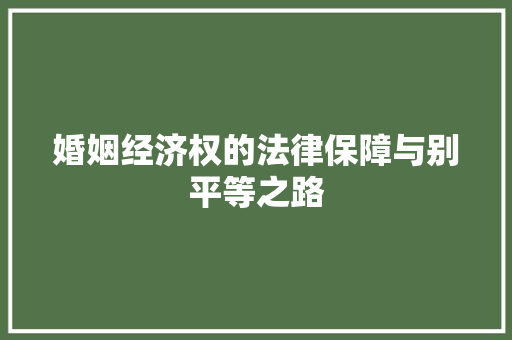 婚姻经济权的法律保障与别平等之路 婚姻经济权的法律保障与别平等之路