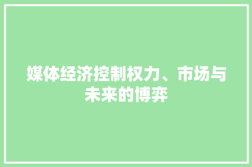 媒体经济控制权力、市场与未来的博弈 媒体经济控制权力、市场与未来的博弈
