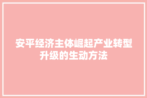 安平经济主体崛起产业转型升级的生动方法