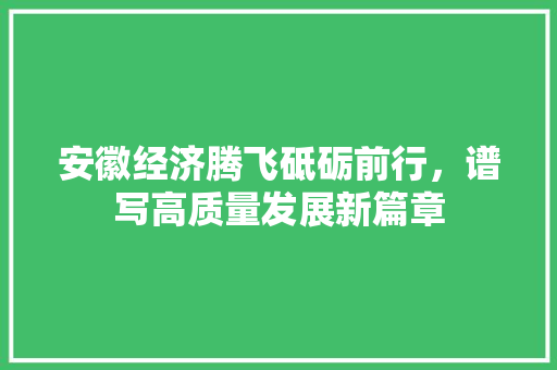 安徽经济腾飞砥砺前行,谱写高质量发展新篇章 安徽经济腾飞砥砺前行,谱写高质量发展新篇章
