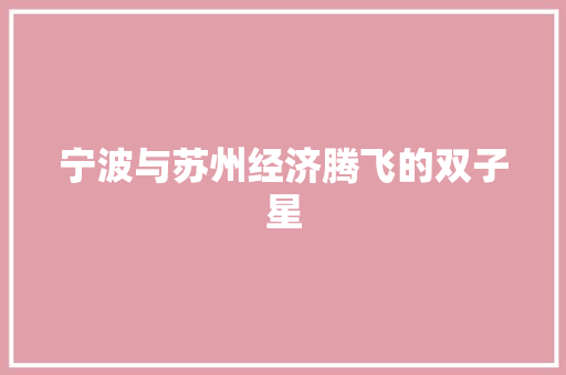 宁波与苏州经济腾飞的双子星 宁波与苏州经济腾飞的双子星
