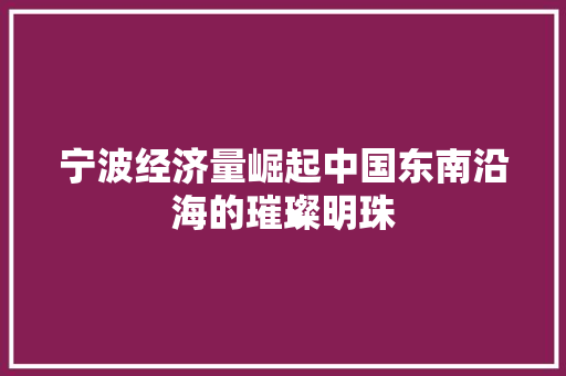 宁波经济量崛起中国东南沿海的璀璨明珠 宁波经济量崛起中国东南沿海的璀璨明珠