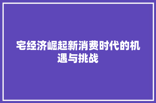 宅经济崛起新消费时代的机遇与挑战 宅经济崛起新消费时代的机遇与挑战