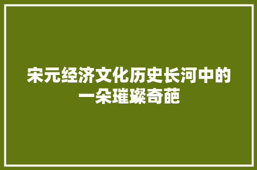 宋元经济文化历史长河中的一朵璀璨奇葩 宋元经济文化历史长河中的一朵璀璨奇葩