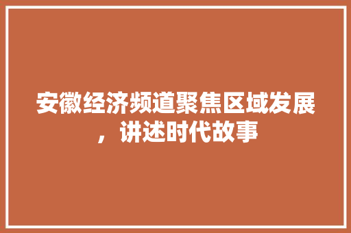 安徽经济频道聚焦区域发展,讲述时代故事 安徽经济频道聚焦区域发展,讲述时代故事