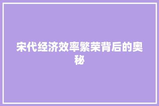 宋代经济效率繁荣背后的奥秘 宋代经济效率繁荣背后的奥秘