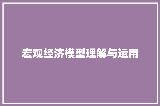 宏观经济模型理解与运用 宏观经济模型理解与运用