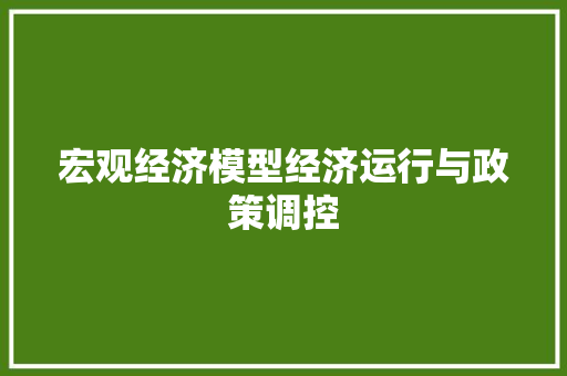 宏观经济模型经济运行与政策调控 宏观经济模型经济运行与政策调控