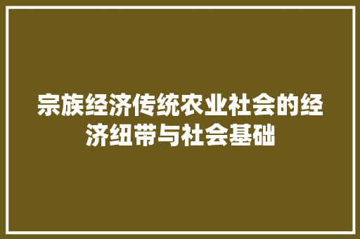 宗族经济传统农业社会的经济纽带与社会基础