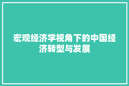 宏观经济学视角下的中国经济转型与发展 宏观经济学视角下的中国经济转型与发展