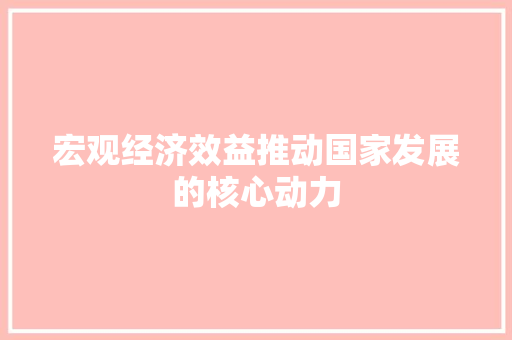 宏观经济效益推动国家发展的核心动力 宏观经济效益推动国家发展的核心动力