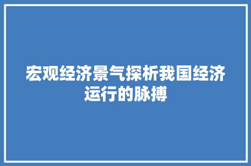 宏观经济景气探析我国经济运行的脉搏 宏观经济景气探析我国经济运行的脉搏