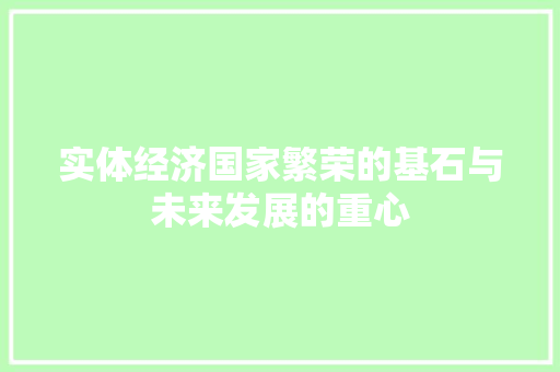 实体经济国家繁荣的基石与未来发展的重心