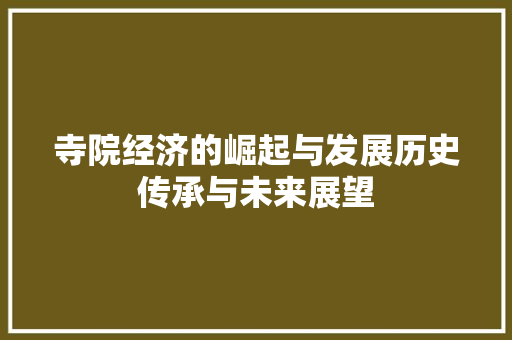 寺院经济的崛起与发展历史传承与未来展望 寺院经济的崛起与发展历史传承与未来展望