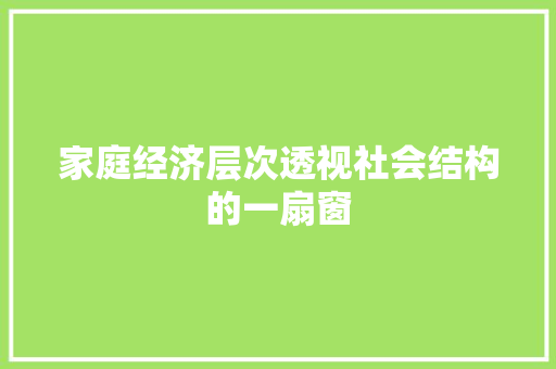 家庭经济层次透视社会结构的一扇窗 家庭经济层次透视社会结构的一扇窗