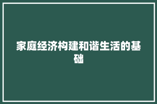 家庭经济构建和谐生活的基础