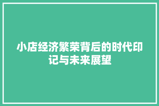 小店经济繁荣背后的时代印记与未来展望 小店经济繁荣背后的时代印记与未来展望