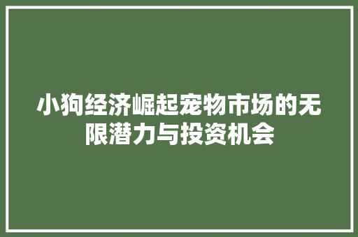 小狗经济崛起宠物市场的无限潜力与投资机会 小狗经济崛起宠物市场的无限潜力与投资机会