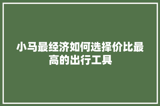 小马最经济如何选择价比最高的出行工具 小马最经济如何选择价比最高的出行工具