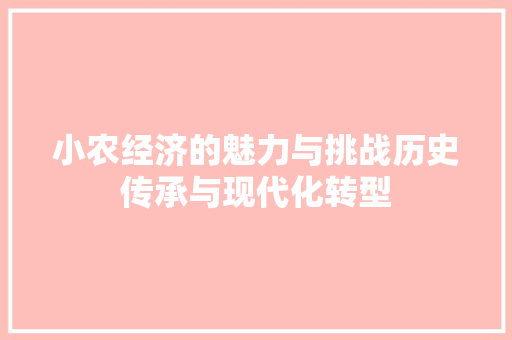 小农经济的魅力与挑战历史传承与现代化转型 小农经济的魅力与挑战历史传承与现代化转型