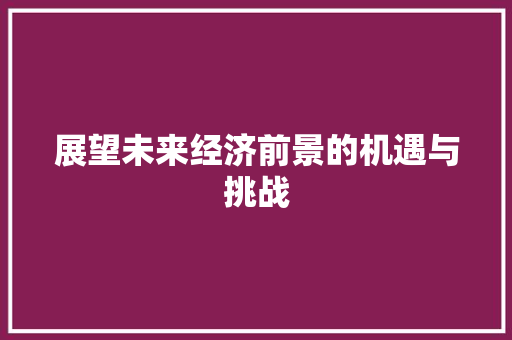 展望未来经济前景的机遇与挑战 展望未来经济前景的机遇与挑战