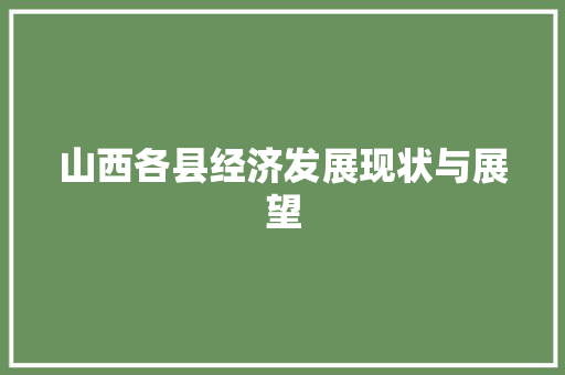 山西各县经济发展现状与展望 山西各县经济发展现状与展望