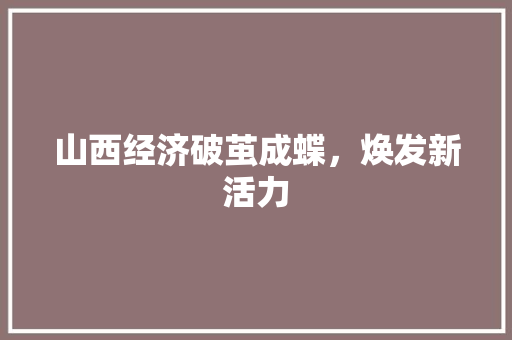 山西经济破茧成蝶,焕发新活力 山西经济破茧成蝶,焕发新活力